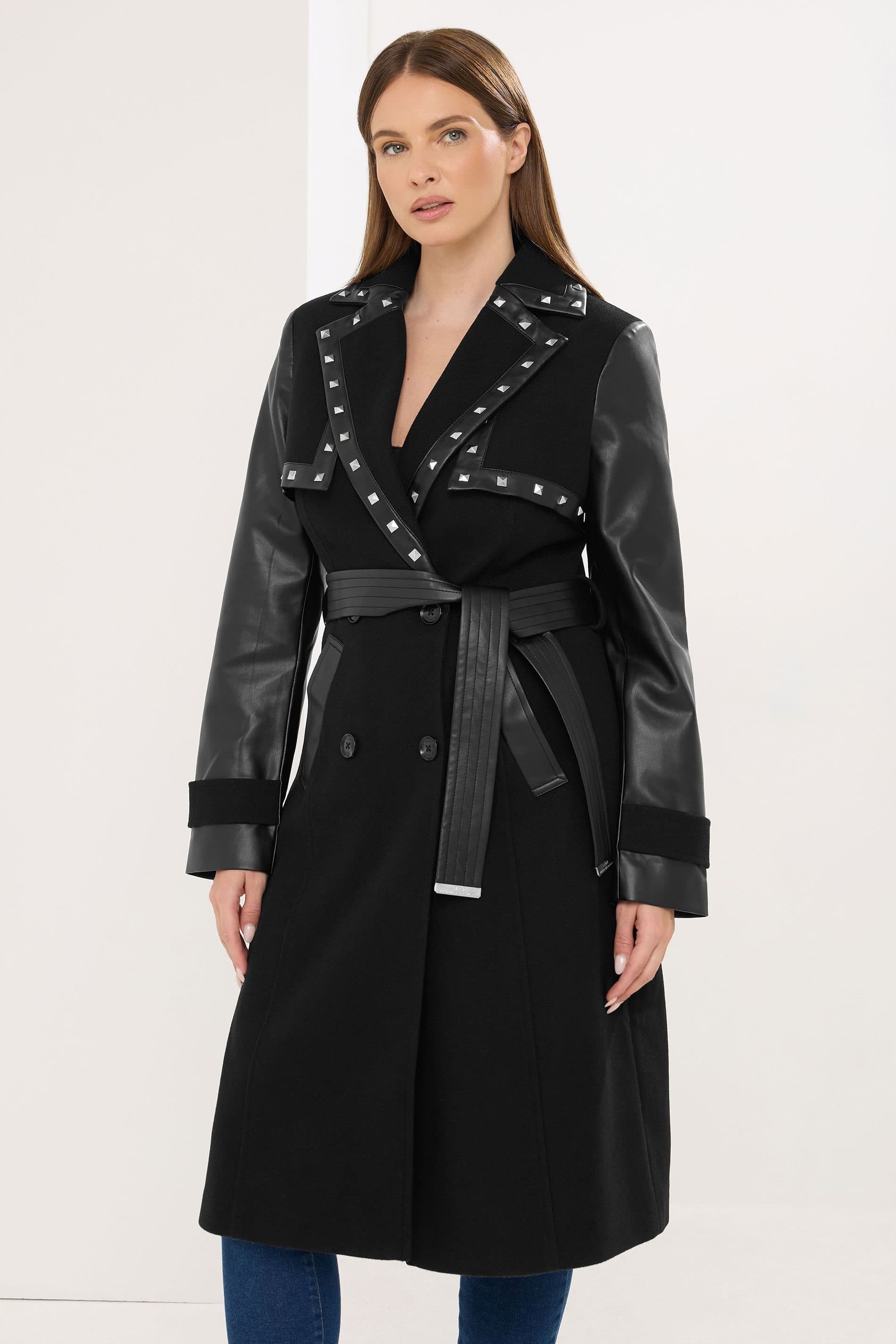 Star by Julien Macdonald Star by Julien Macdonald Women's Faux Leather Trim Coat in Black