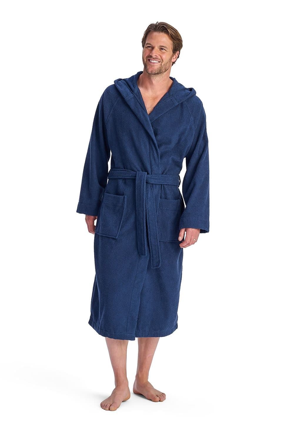 Christy CHRISTY Men's 'Brixton' 100% Cotton Textured Hooded Bath Robe in Midnight