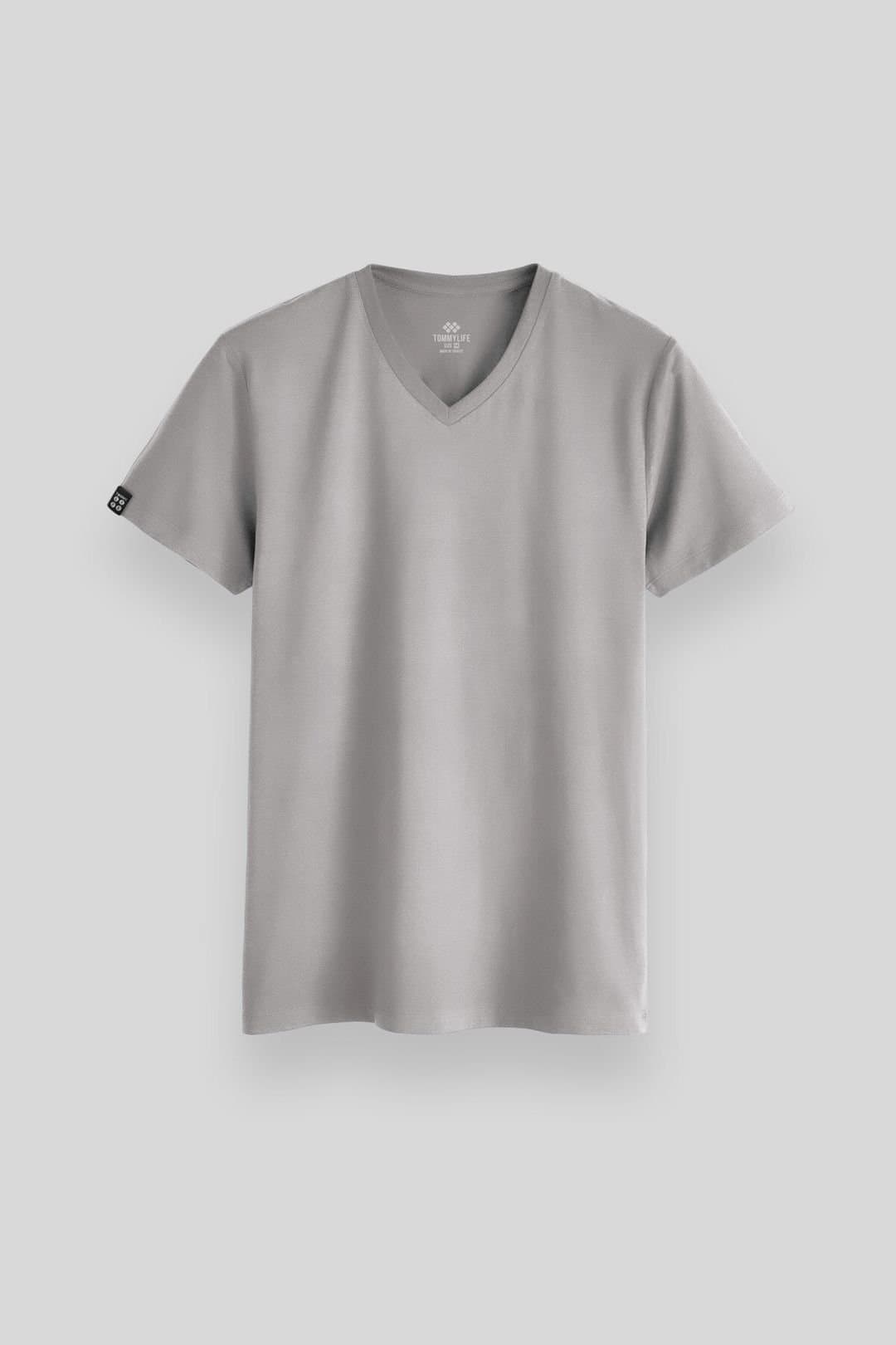 Tommy Life Tommy Life Men's V-Neck Short Sleeve T-Shirt in Light Grey