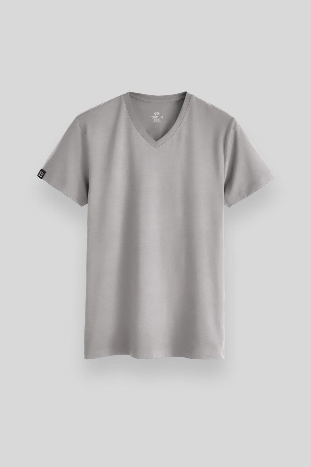 Tommy Life Men's V-Neck Short Sleeve T-Shirt in Light Grey