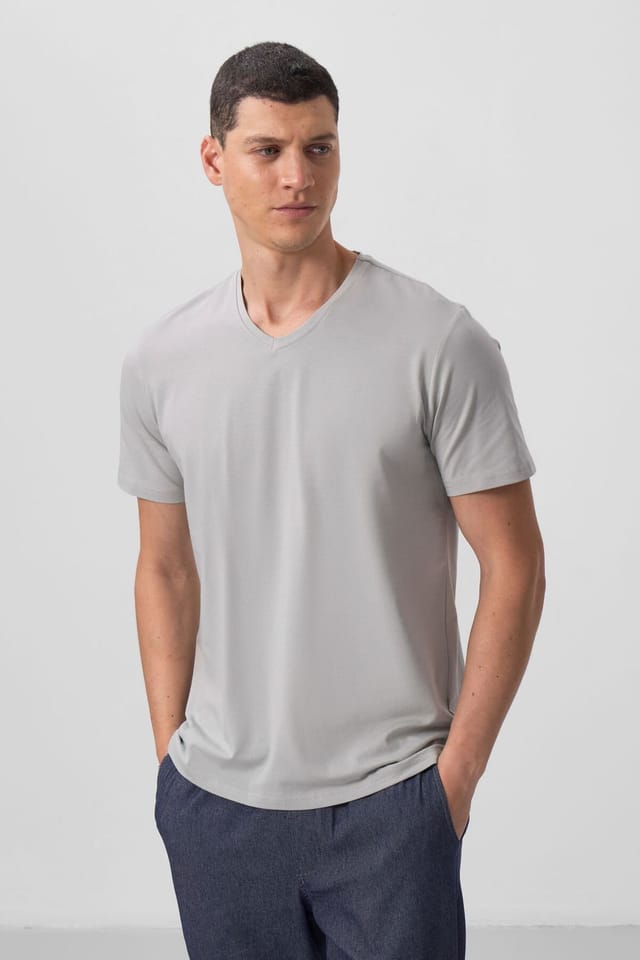Tommy Life Tommy Life Men's V-Neck Short Sleeve T-Shirt in Light Grey - 2
