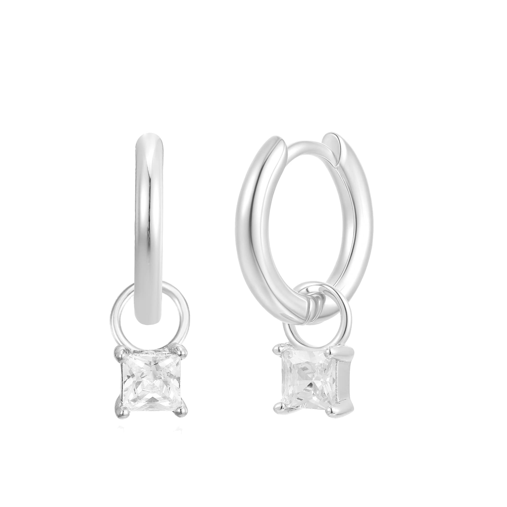 Gold Trip Gold Trip Women's April Huggie Hoop Birthstone Charm Earrings in Silver