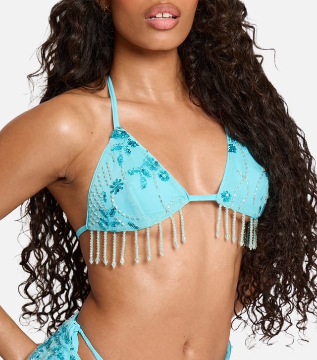 Public Desire Women's Light Blue Beaded Triangle Bikini Top Public Desire New Look - 2