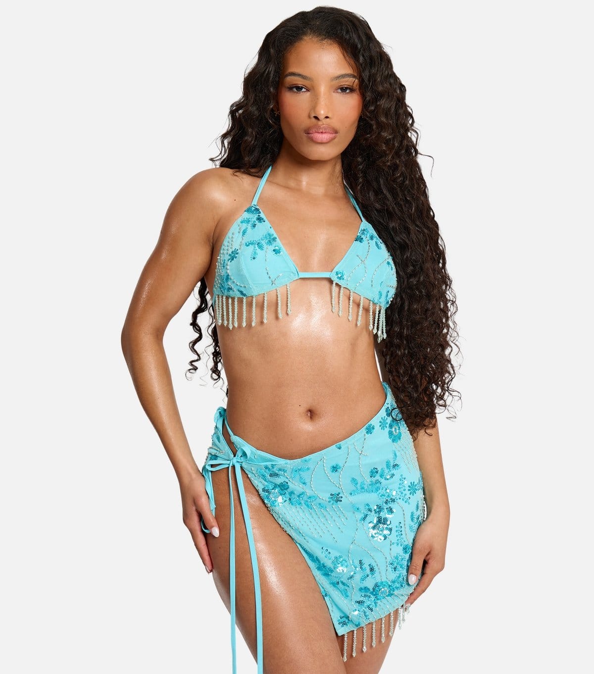Public Desire Women's Light Blue Beaded Triangle Bikini Top Public Desire New Look - 4