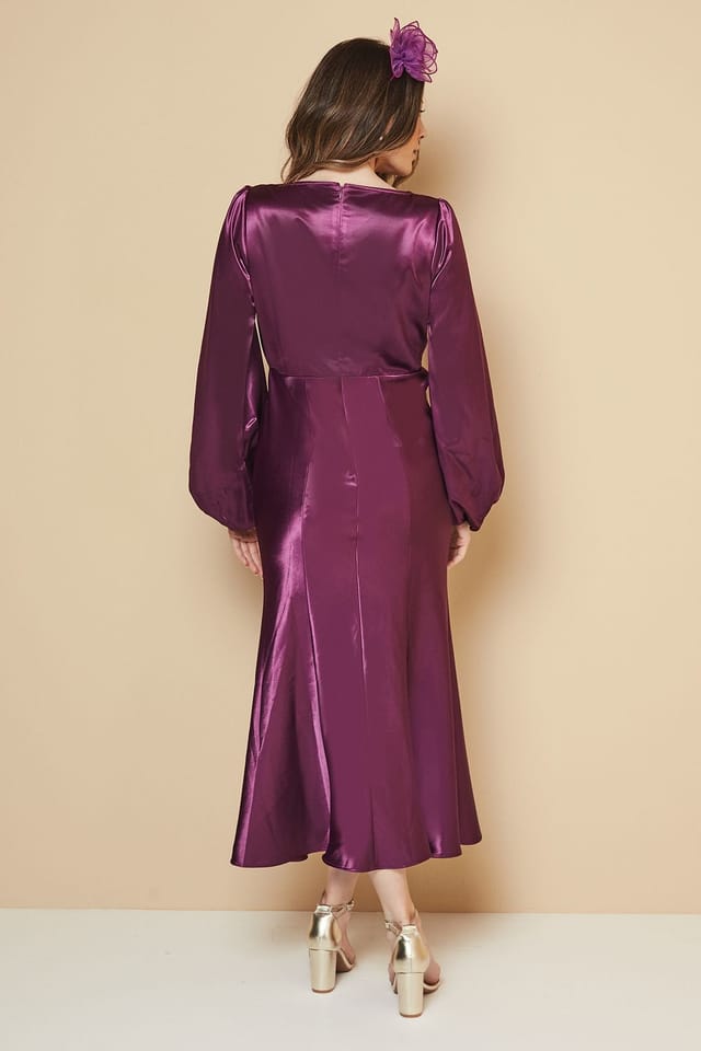 Wallis Wallis Women's Satin Cowl Neck Midi Dress in Plum - 3