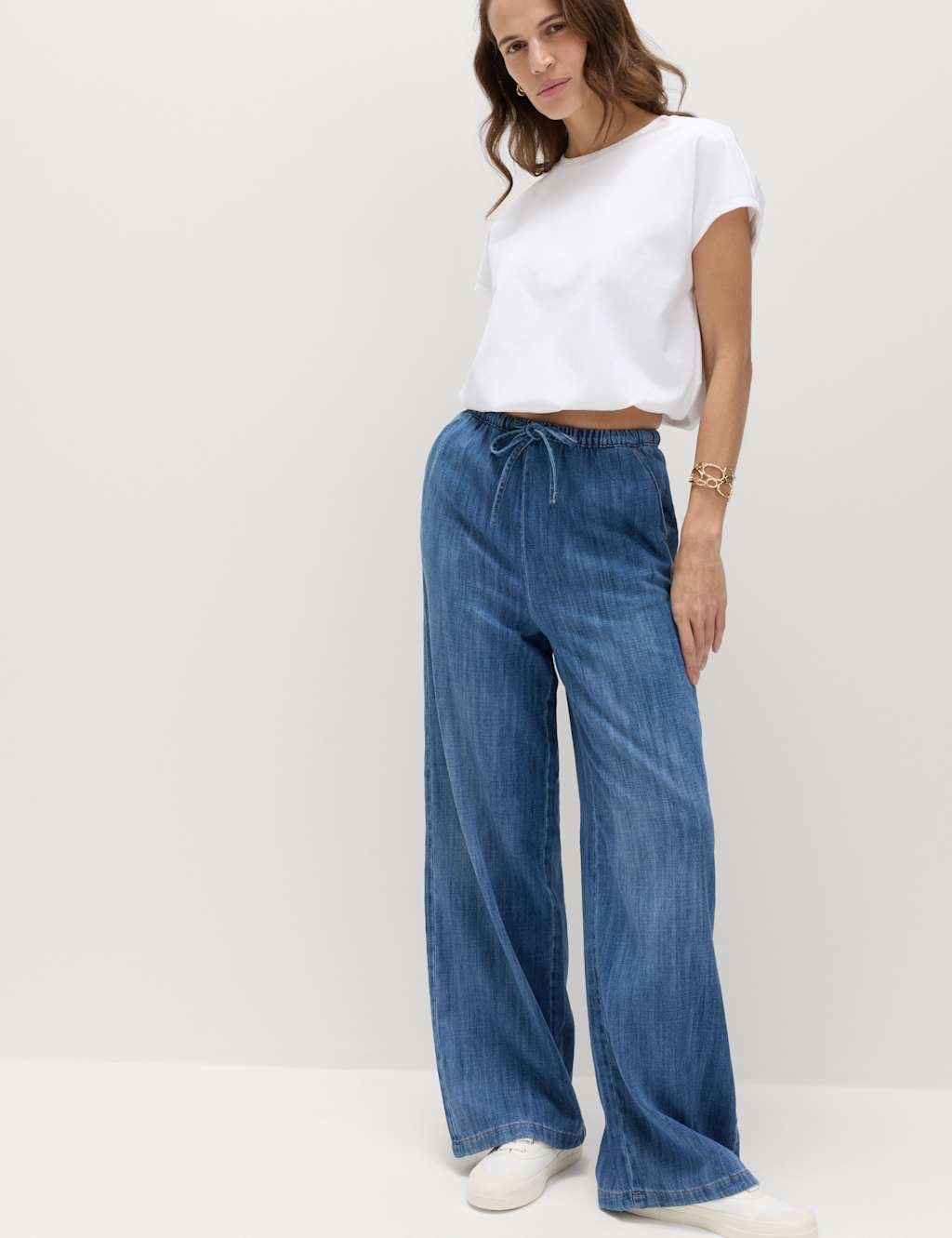 Marks & Spencer M&S 2 Pack Denim Pull On Wide Leg Jeans Medium Blue Mix - 1