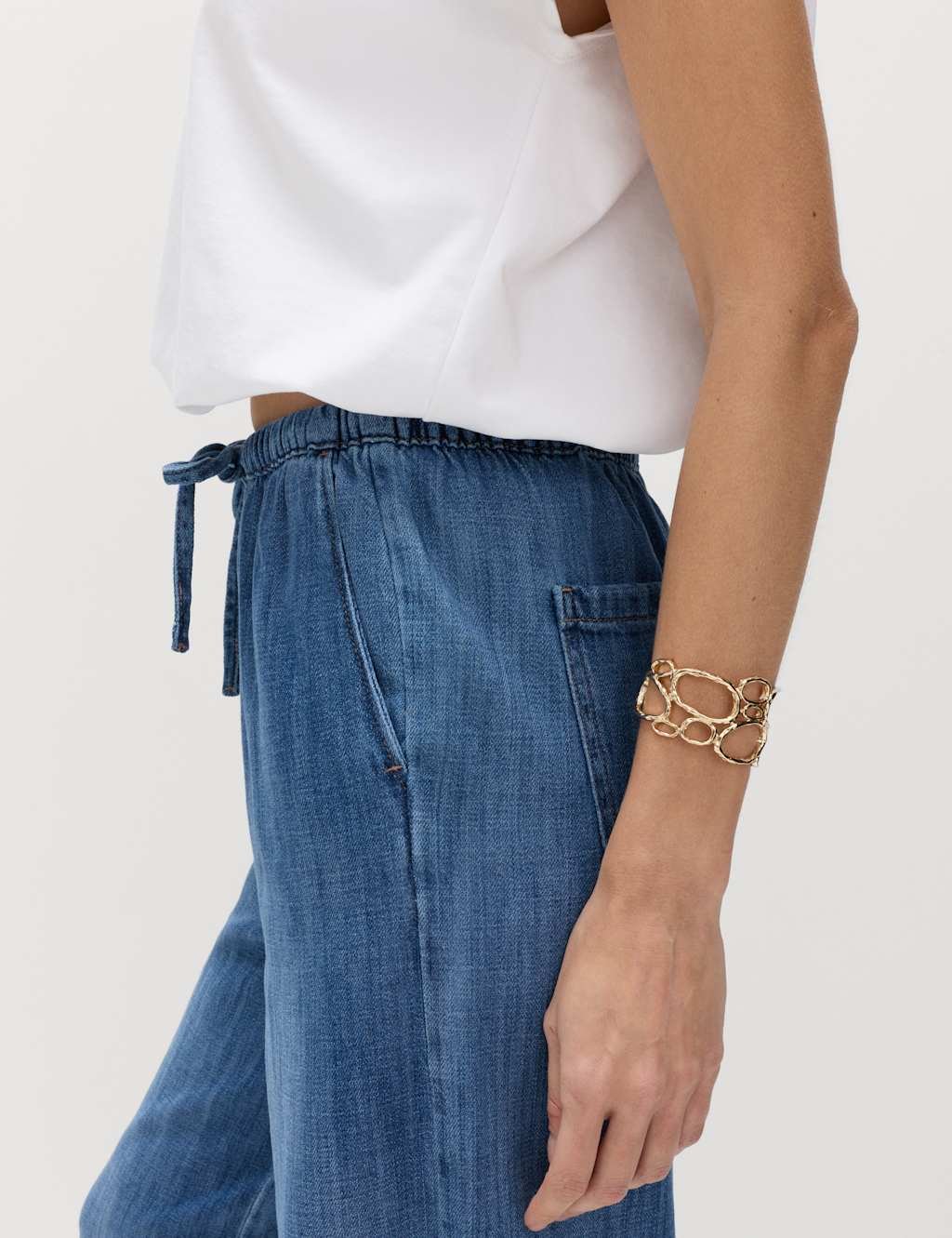 Marks & Spencer M&S 2 Pack Denim Pull On Wide Leg Jeans Medium Blue Mix - 2