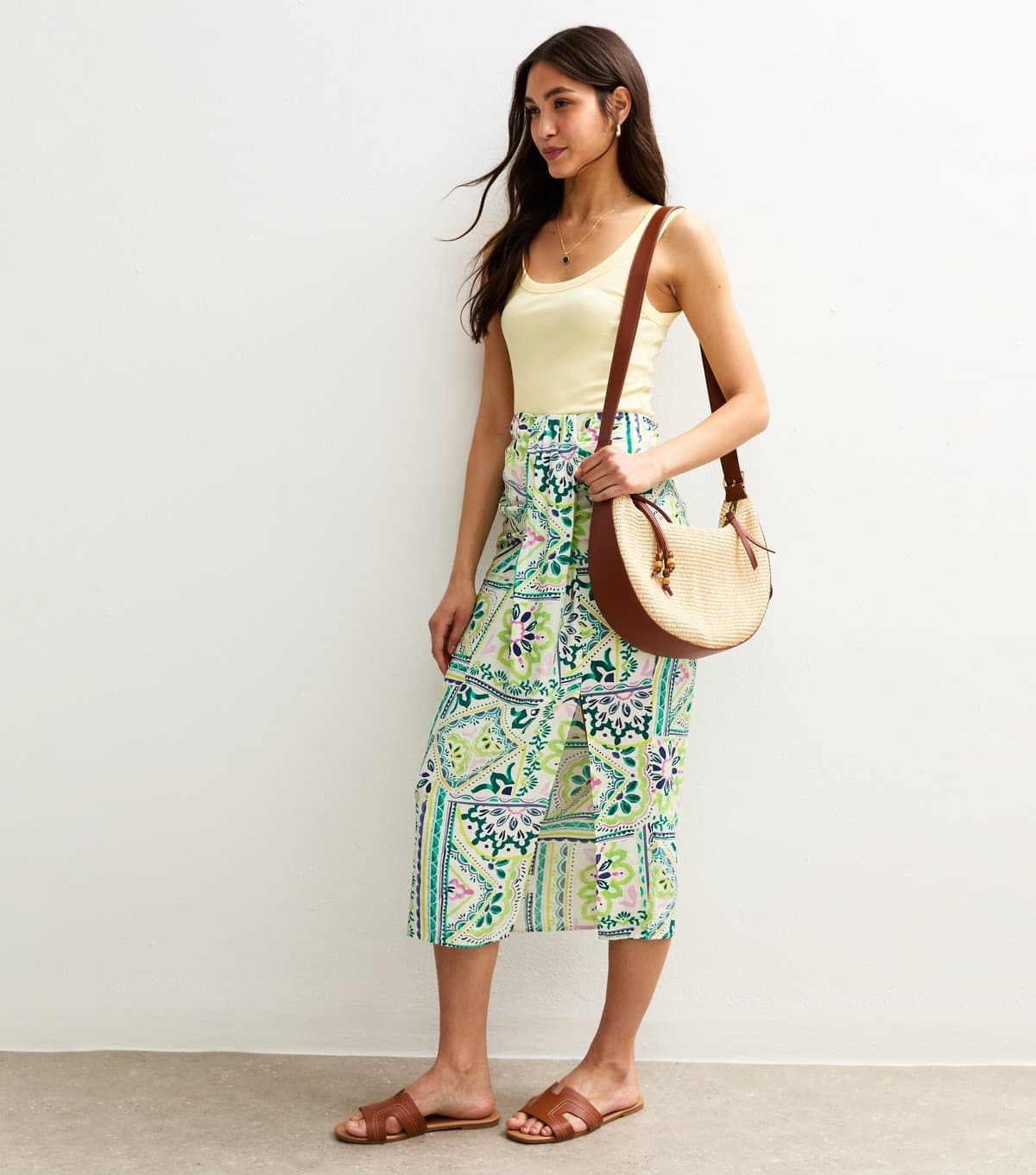 New Look Women's Green Tile Print Sarong Midi Skirt New Look