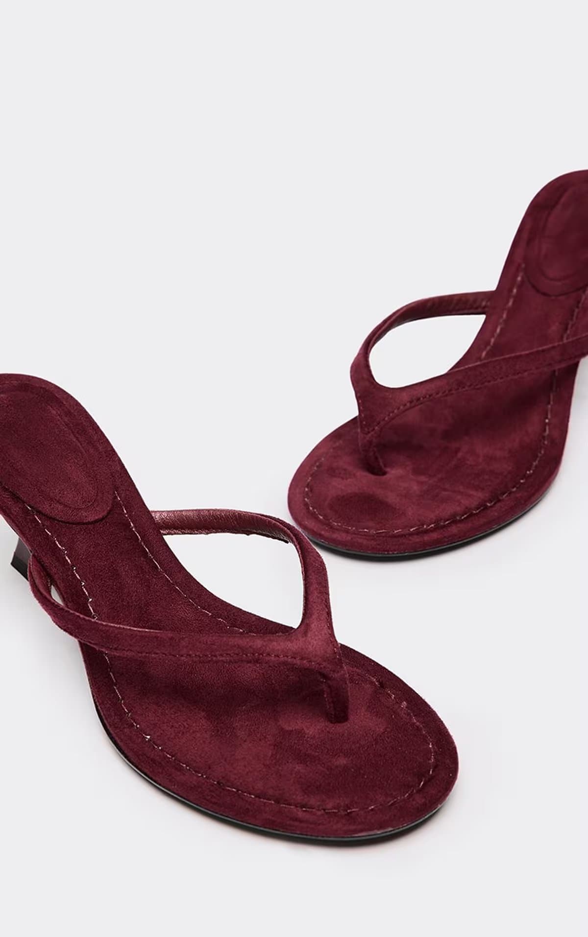 EGO Pierre Thong Strap Low Heeled Mule In Burgundy Faux Suede., Women's Size UK 3