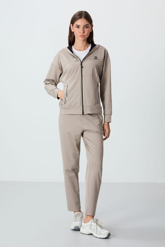 Tommy Life Tommy Life Women's Women's Hooded Zip Sweatshirt & Pants Set in Beige - 2