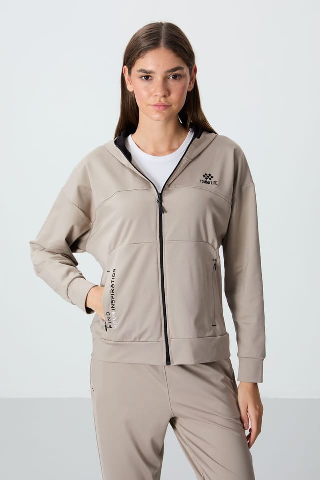 Tommy Life Tommy Life Women's Women's Hooded Zip Sweatshirt & Pants Set in Beige - 3