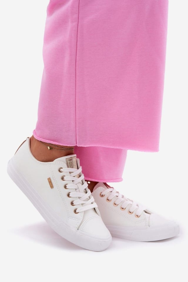 Love Lace Love Lace Women's Big Star Sneakers in with Golden Accents & Grip in White - 2