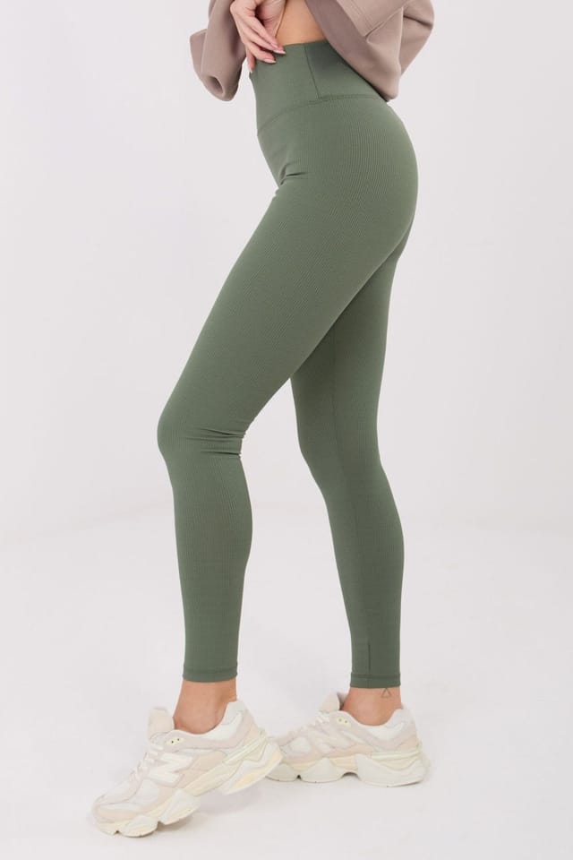 Love Lace Love Lace Women's Long High Waisted Ribbed Leggings in Green - 3