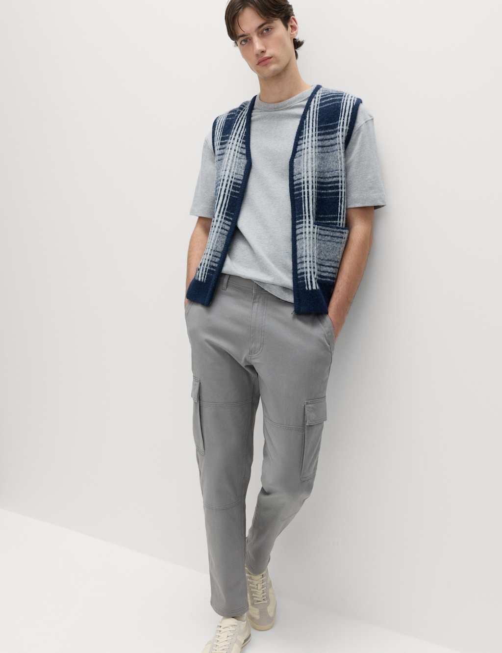 Marks & Spencer M&S Tapered Fit Stretch Cargo Trousers Ash Grey - 2