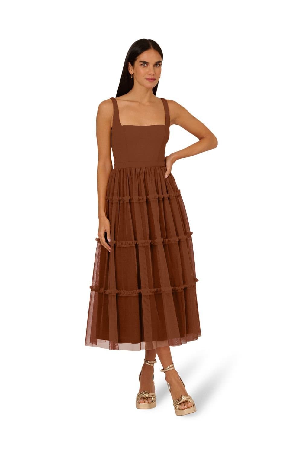 Adrianna by Adrianna Papell Adrianna by Adrianna Papell Women's Knit & Mesh Midi Dress in Brown
