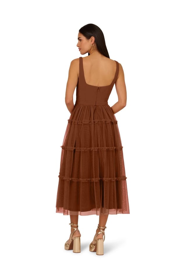 Adrianna by Adrianna Papell Adrianna by Adrianna Papell Women's Knit & Mesh Midi Dress in Brown - 2