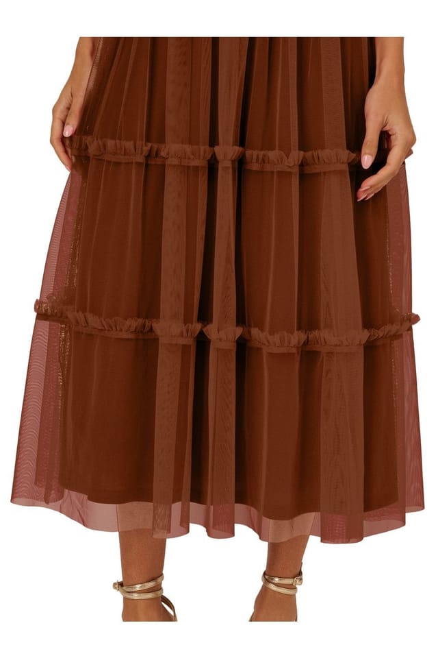 Adrianna by Adrianna Papell Adrianna by Adrianna Papell Women's Knit & Mesh Midi Dress in Brown - 3