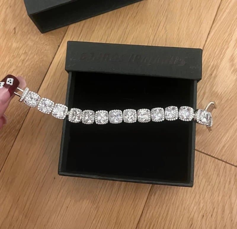 survival source Silver Cushion Cut CZ Tennis Bracelet Small Brand New