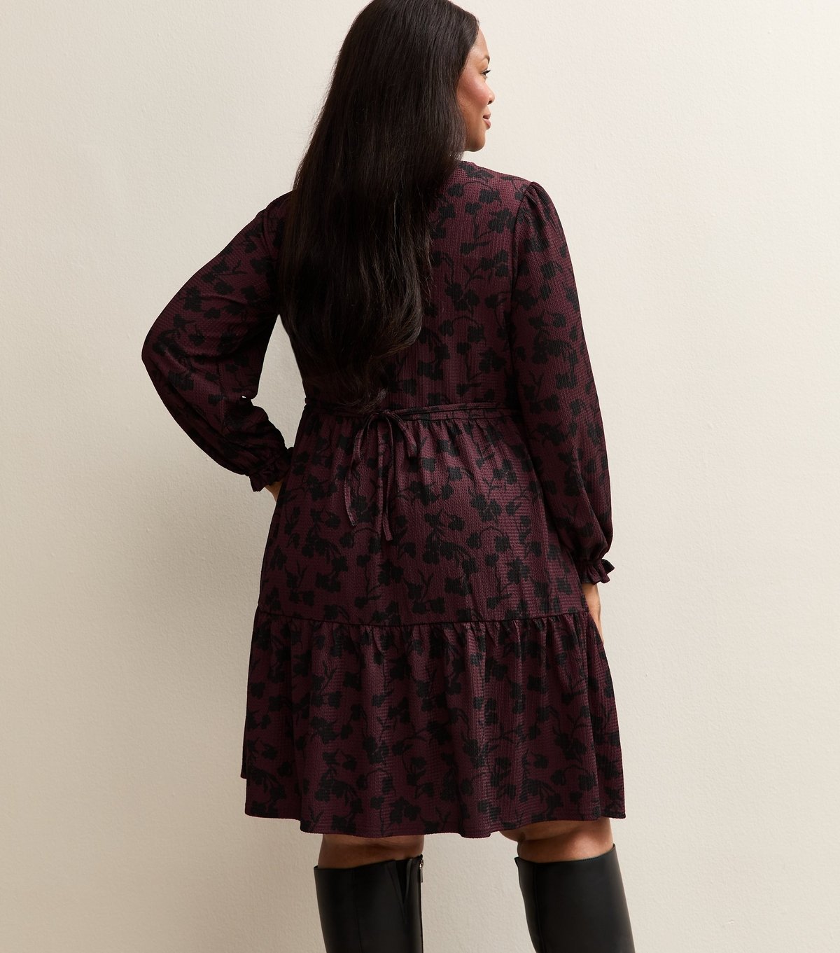 New Look Women's Plus Size Purple Pattern Tiered Smock Mini Dress Curves New Look - 4