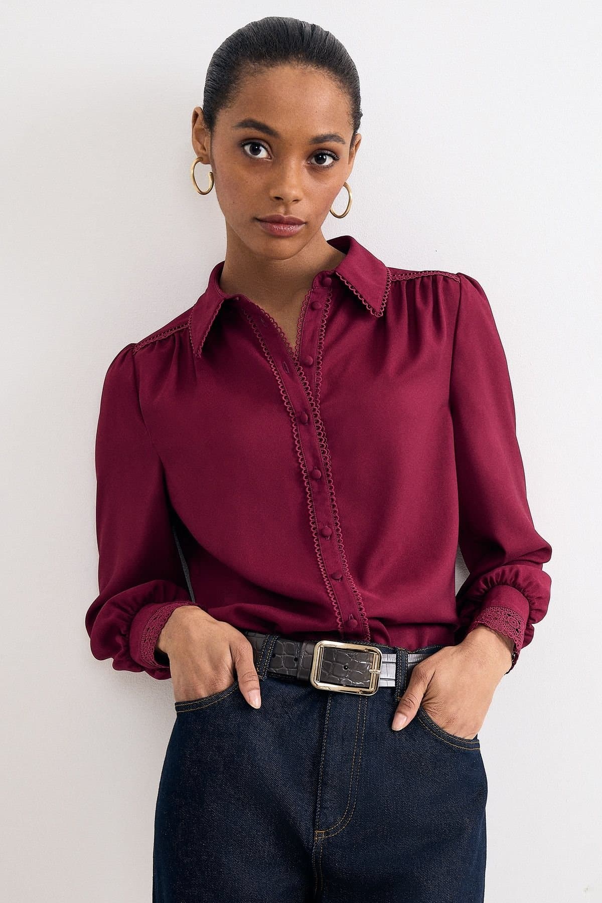 Phase Eight Phase Eight Women's Uma Lace Trim Shirt in Cerise