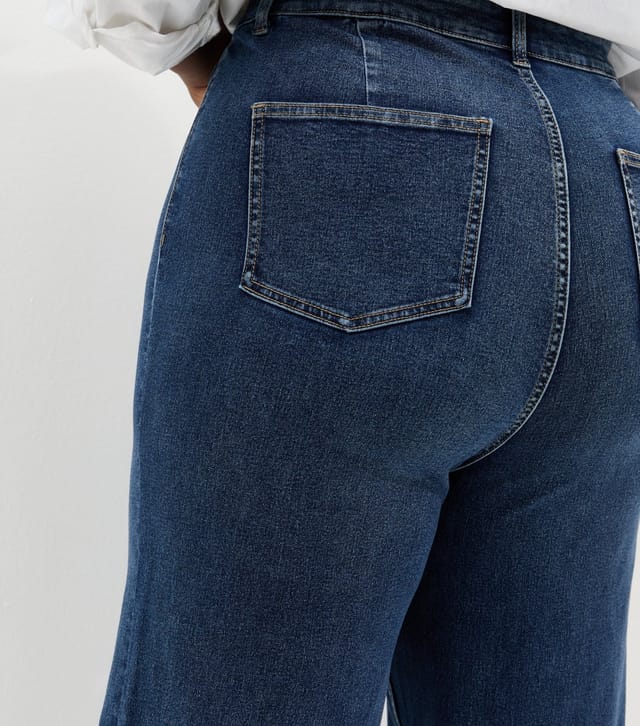 New Look Women's Plus Size Mid Blue High Waist Stretch Denim Wide Leg Jeans Curves New Look - 2