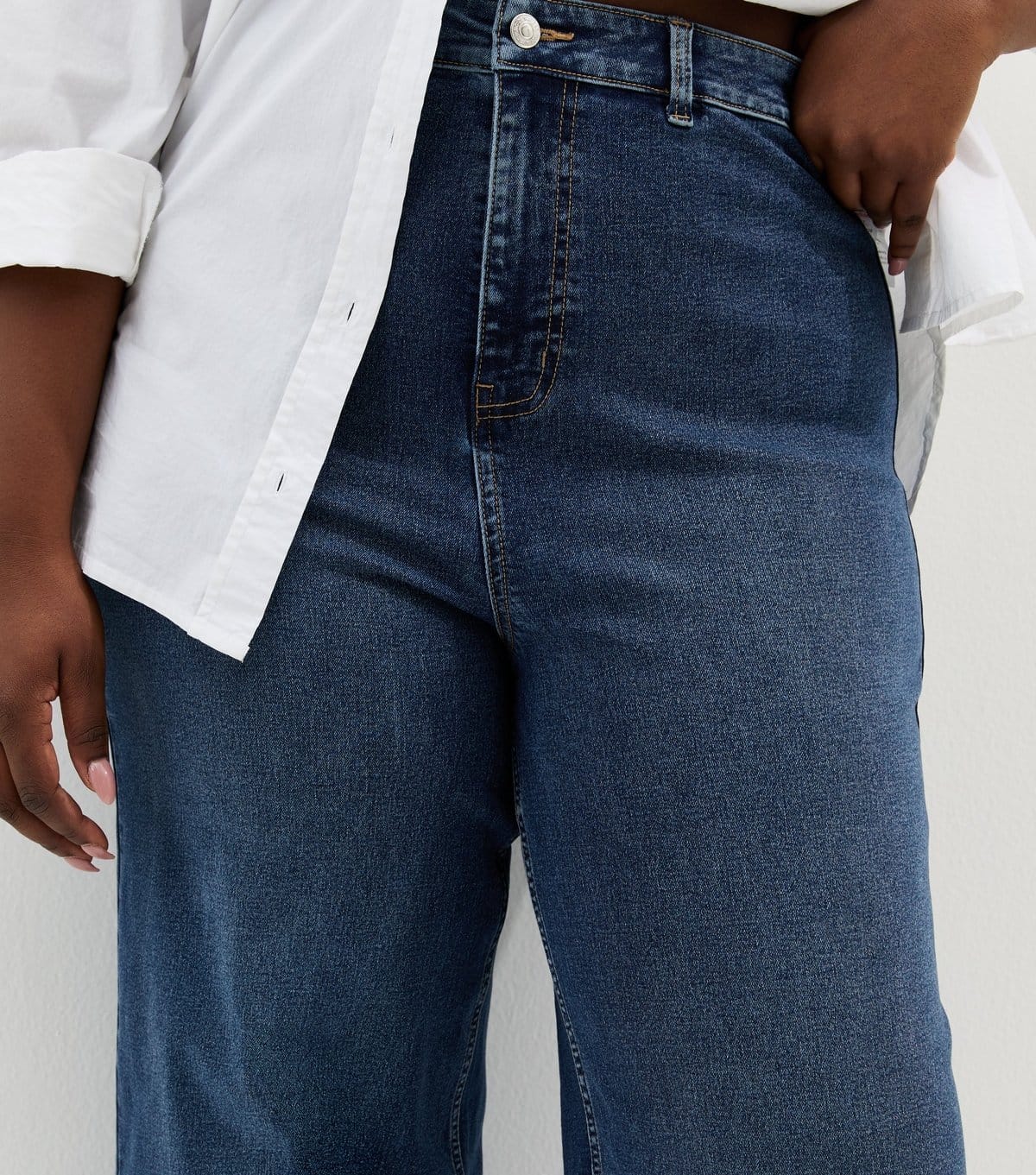 New Look Women's Plus Size Mid Blue High Waist Stretch Denim Wide Leg Jeans Curves New Look - 4