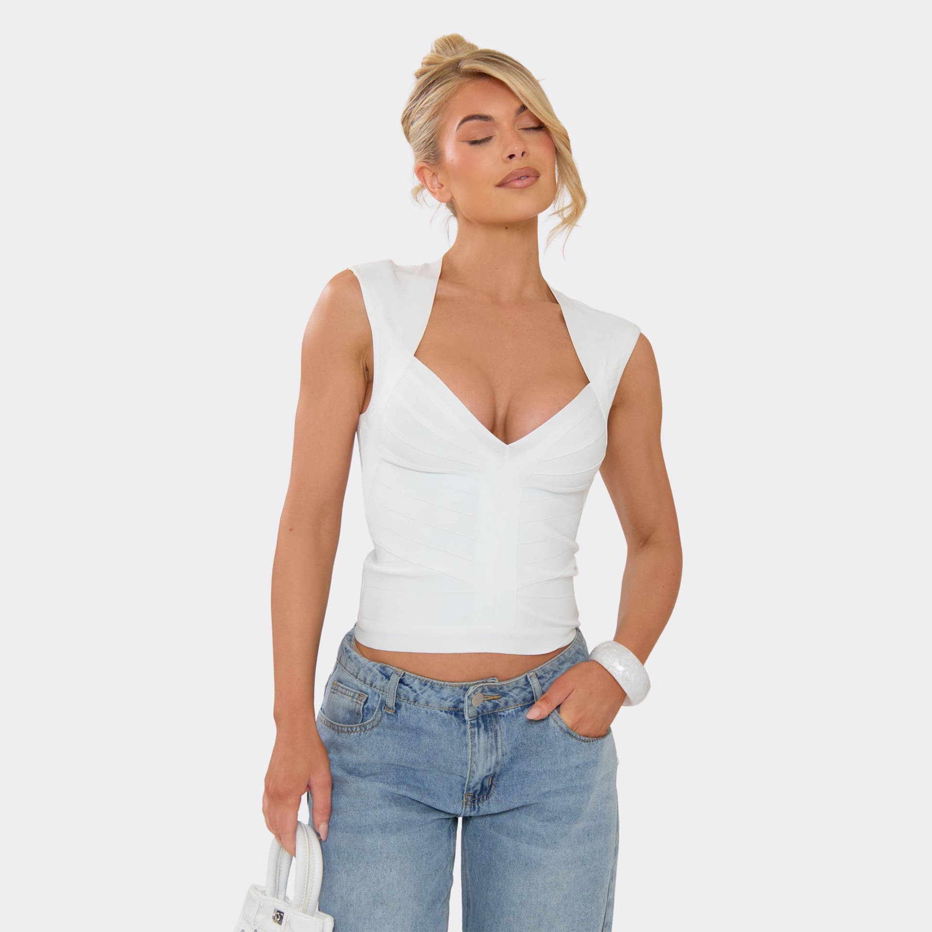 EGO EGO White Bandage Cap Sleeve Top