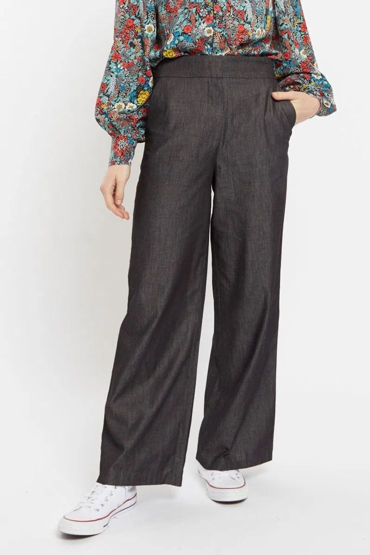 Louche Louche Women's Elina Chambray Straight Cut Trouser In Black - 2