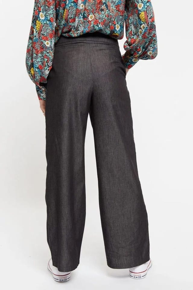 Louche Louche Women's Elina Chambray Straight Cut Trouser In Black - 2