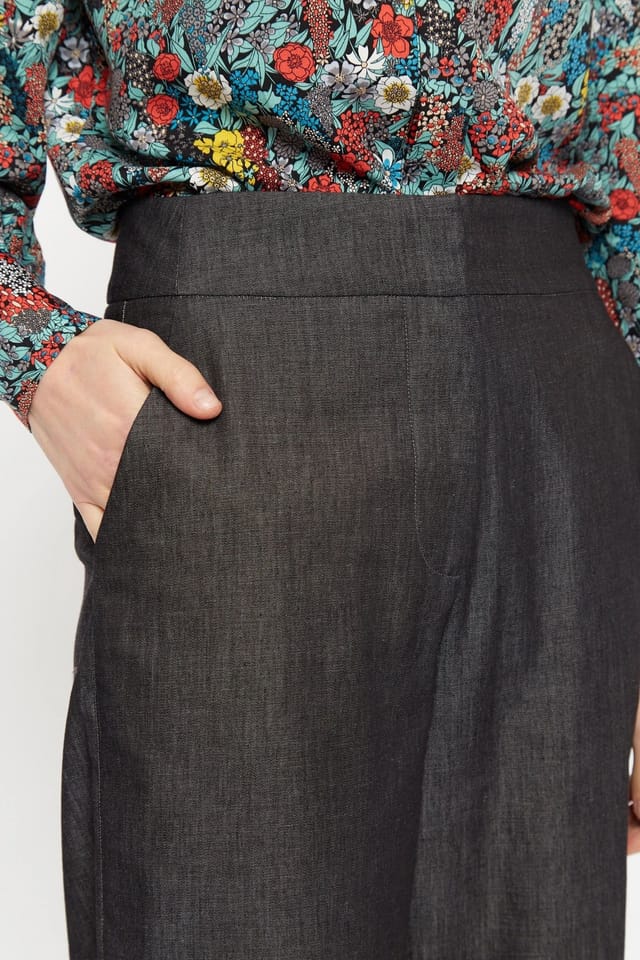 Louche Louche Women's Elina Chambray Straight Cut Trouser In Black - 3