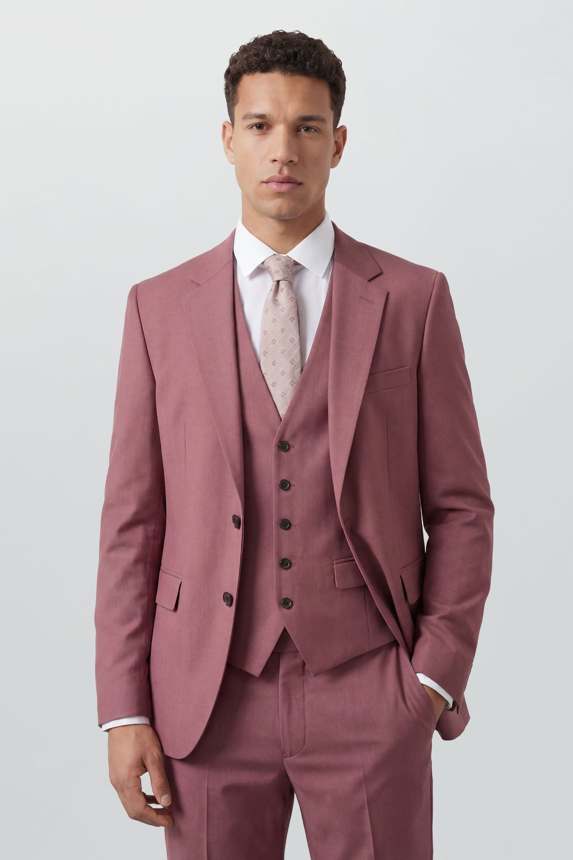 Burton Men's Dark Pink Slim Fit Suit Jacket
