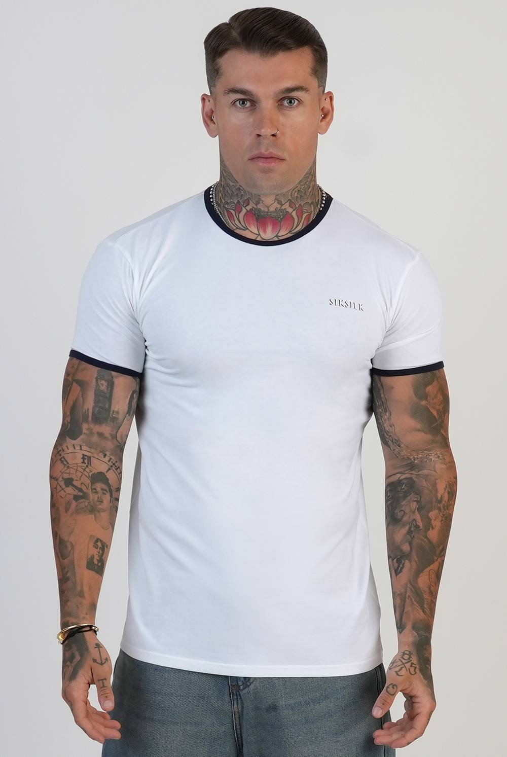 SikSilk SikSilk Men's Ringer T-Shirt in White - 4