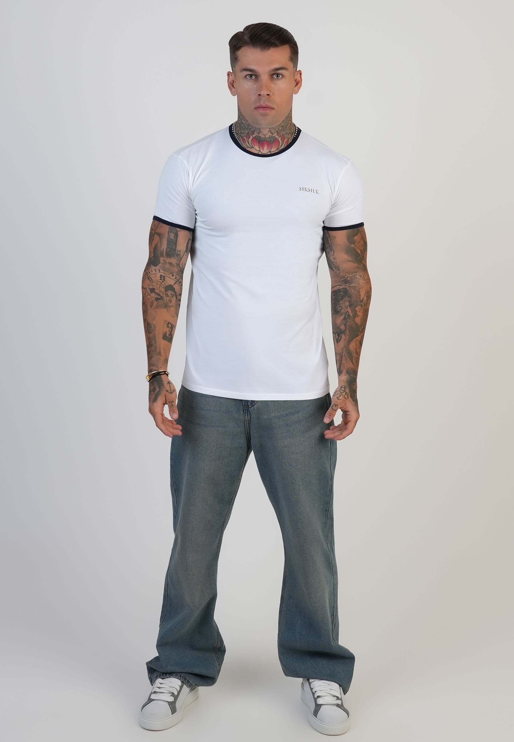 SikSilk SikSilk Men's Ringer T-Shirt in White - 4