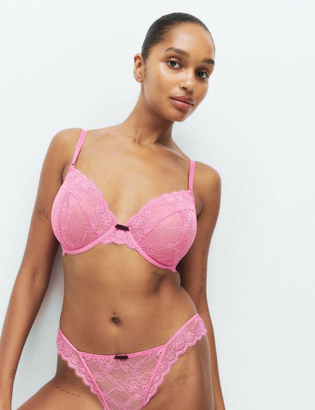 Marks & Spencer M&S Ida Lace Non Padded Wired Plunge Bra (F-H) Medium Pink - 1