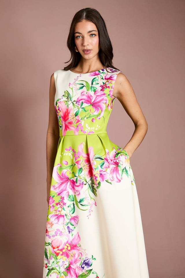 Coast Coast Women's Scuba Fit & Flare Floral Placement Print Dress in Ivory - 2
