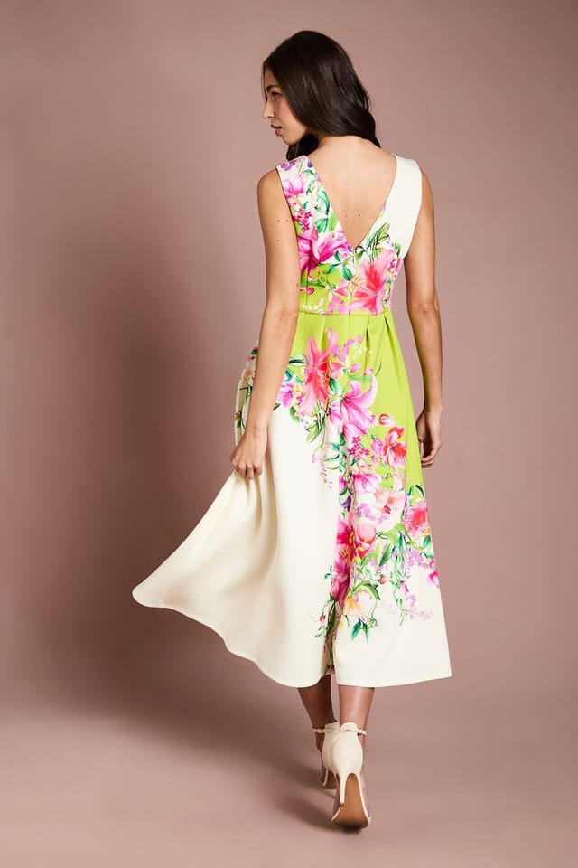 Coast Coast Women's Scuba Fit & Flare Floral Placement Print Dress in Ivory - 3