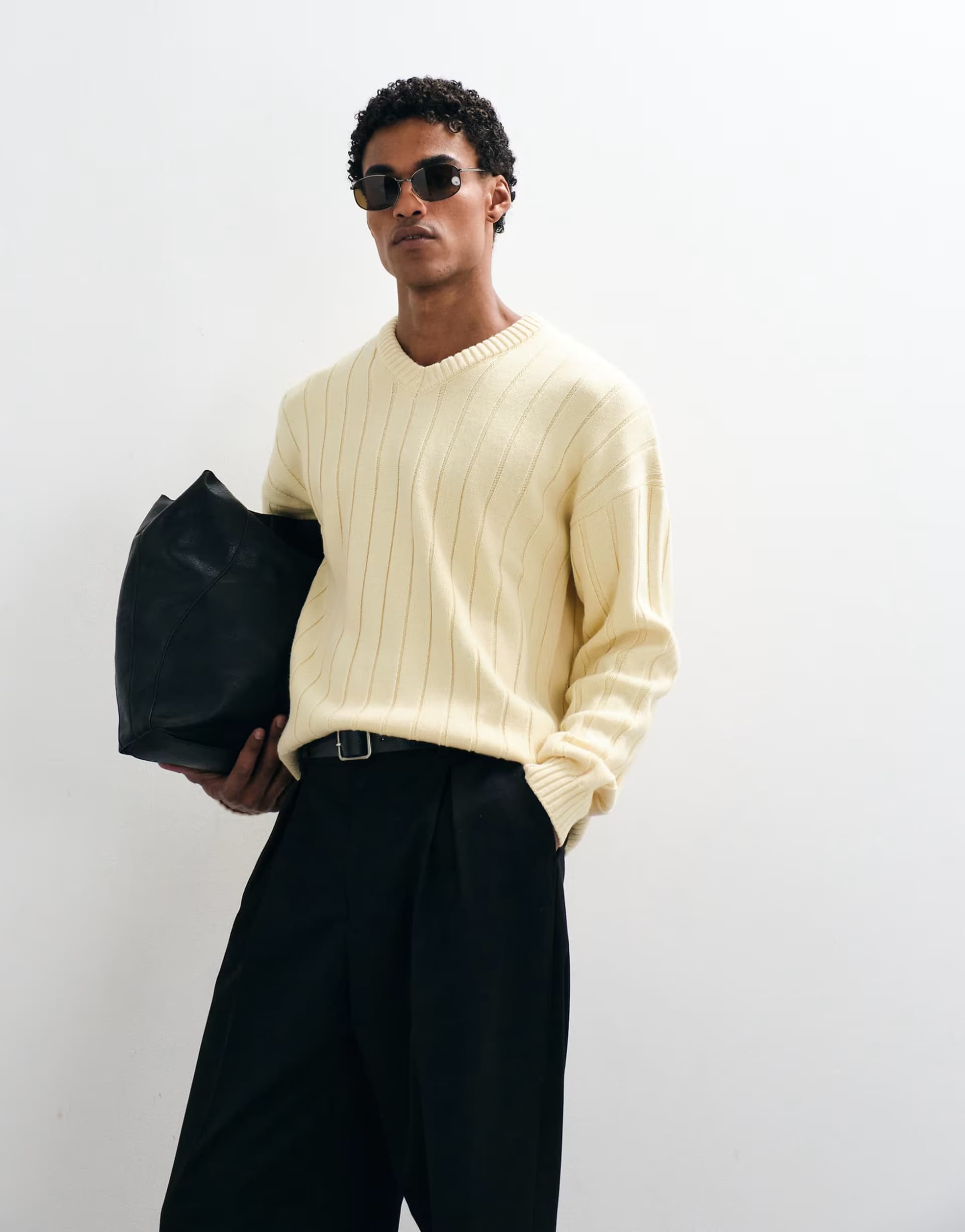 ASOS ASOS DESIGN relaxed knitted v neck jumper in yellow rib
