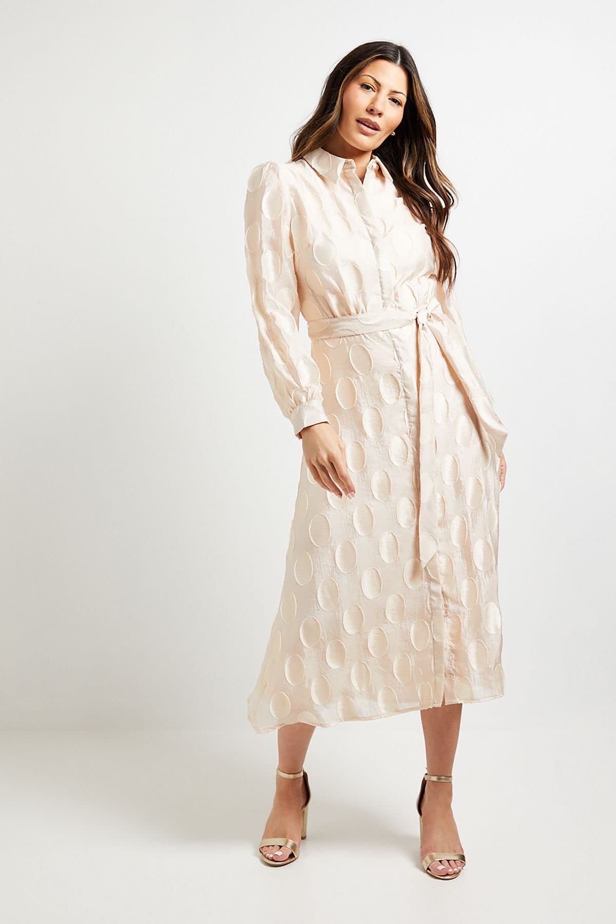 Wallis Wallis Women's Polka Dot Organza Shirt Midi Dress in Ivory