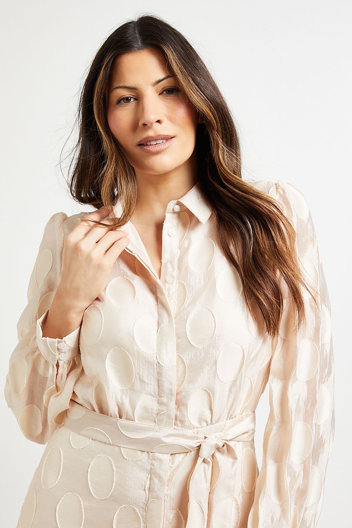 Wallis Wallis Women's Polka Dot Organza Shirt Midi Dress in Ivory - 4