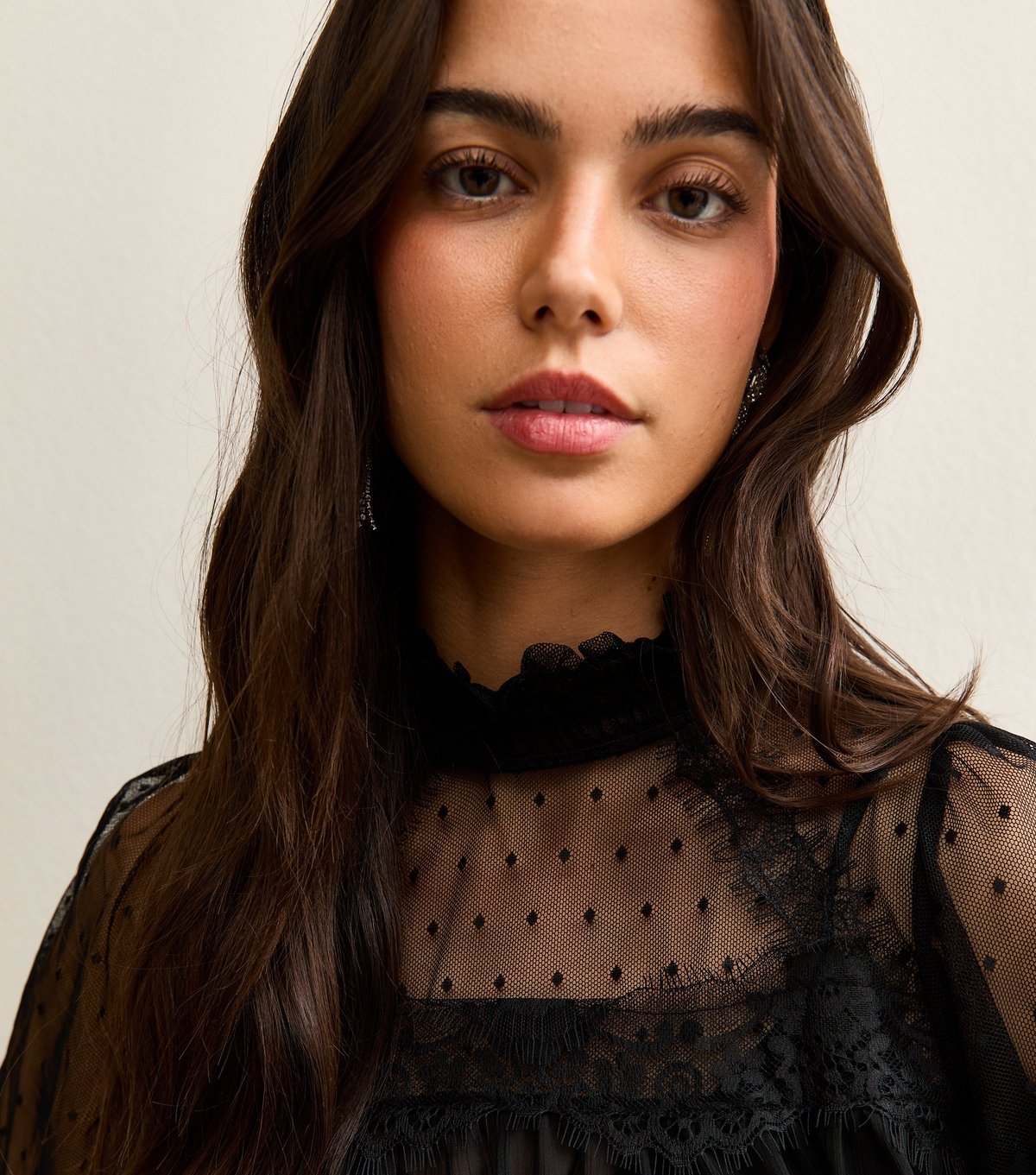 New Look Women's Black Dobby Mesh High Neck Blouse New Look - 2