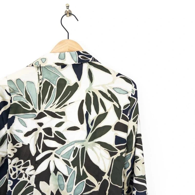 Zara Zara Green Tropical Floral Leaf Print Satin Blouse Long Sleeve - Size S