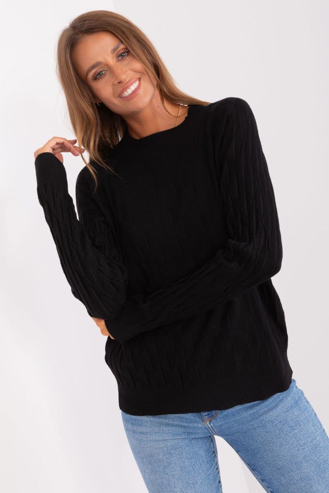 Love Lace Love Lace Women's Variegated Texture Long Sleeve Sweater in Black