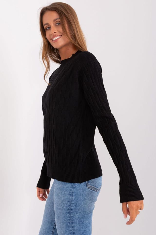 Love Lace Love Lace Women's Variegated Texture Long Sleeve Sweater in Black - 2