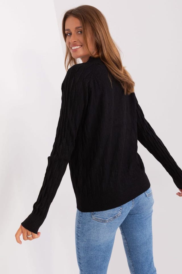 Love Lace Love Lace Women's Variegated Texture Long Sleeve Sweater in Black - 3