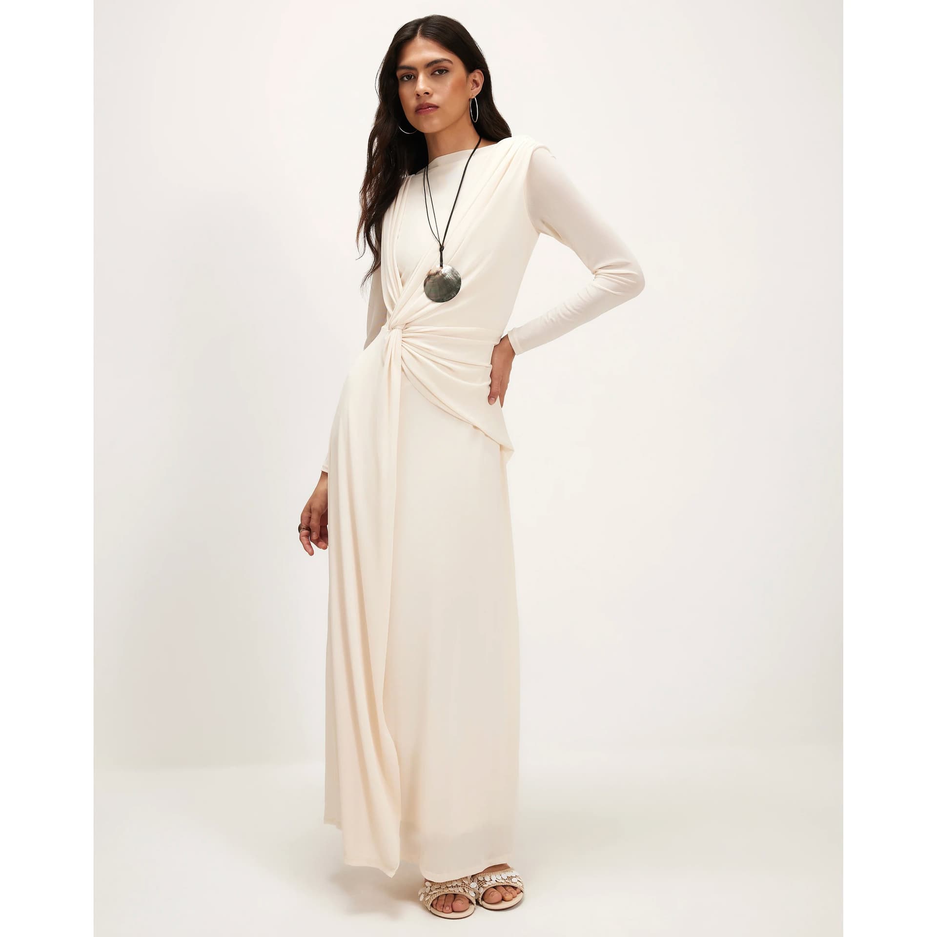 River Island River Island Womens Cream Sheer Drape Maxi Dress