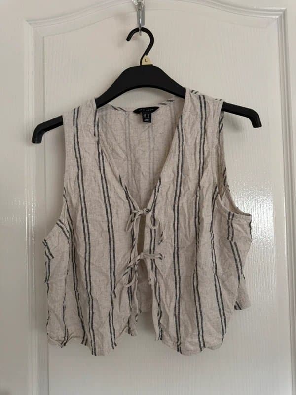 New Look New Look Linen Look Tie Front Top| Neutral Stripe Summer