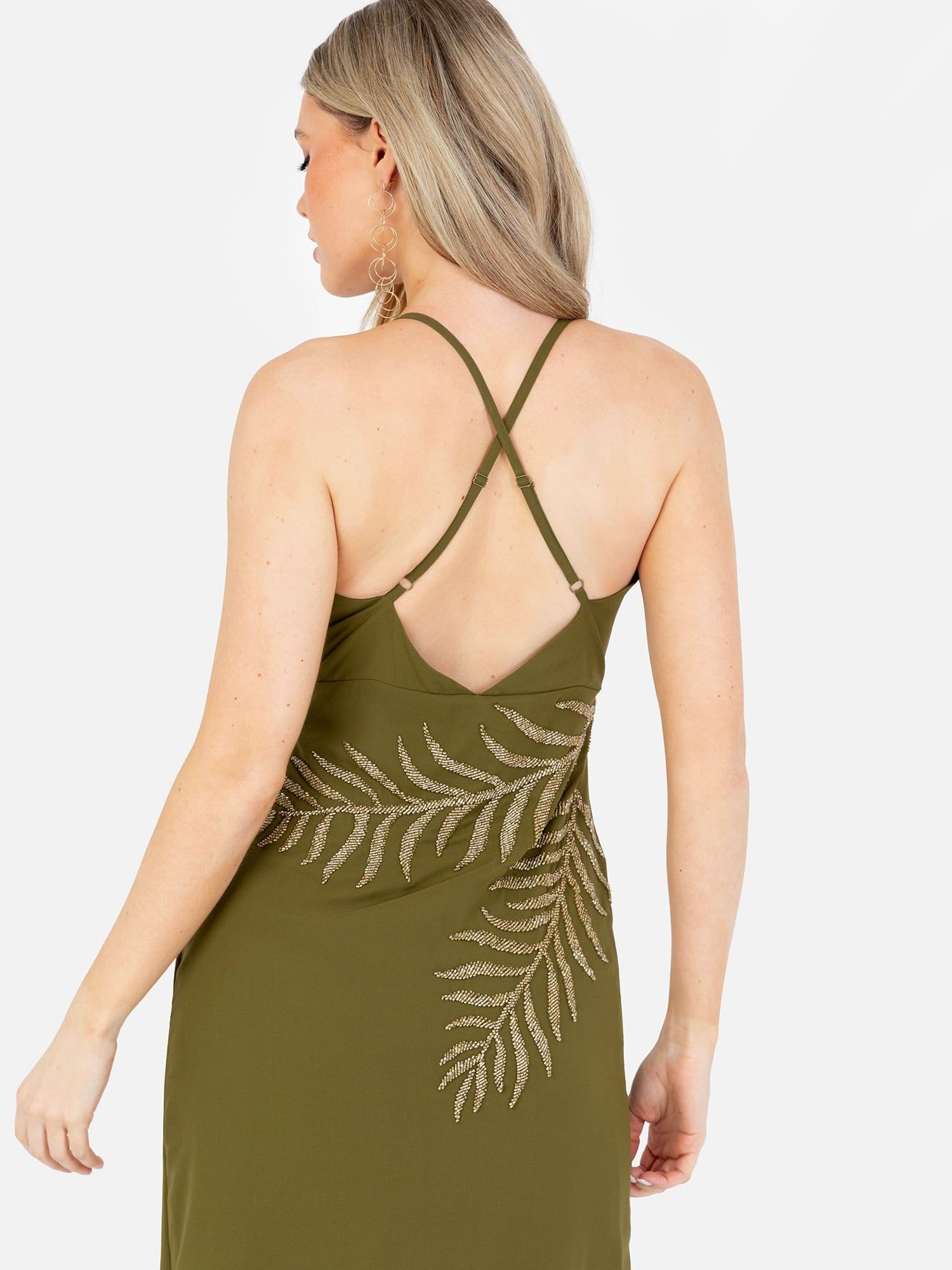 Maya Deluxe Maya Deluxe Women's Embellished Strappy Cross Back Maxi Dress in Green - 4