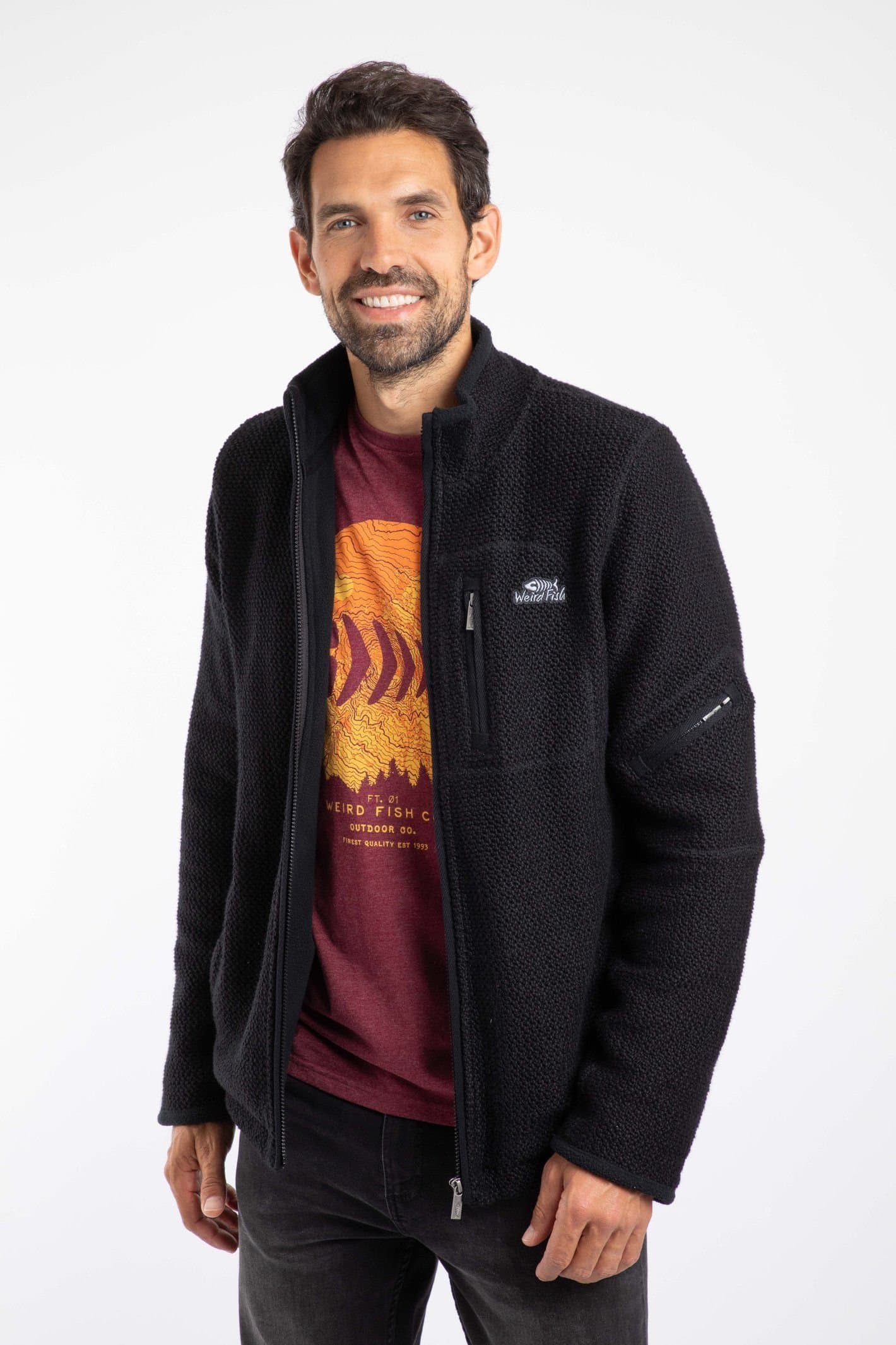 Weird Fish Weird Fish Men's Berhan Full Zip Lined Macaroni Sweatshirt in Black