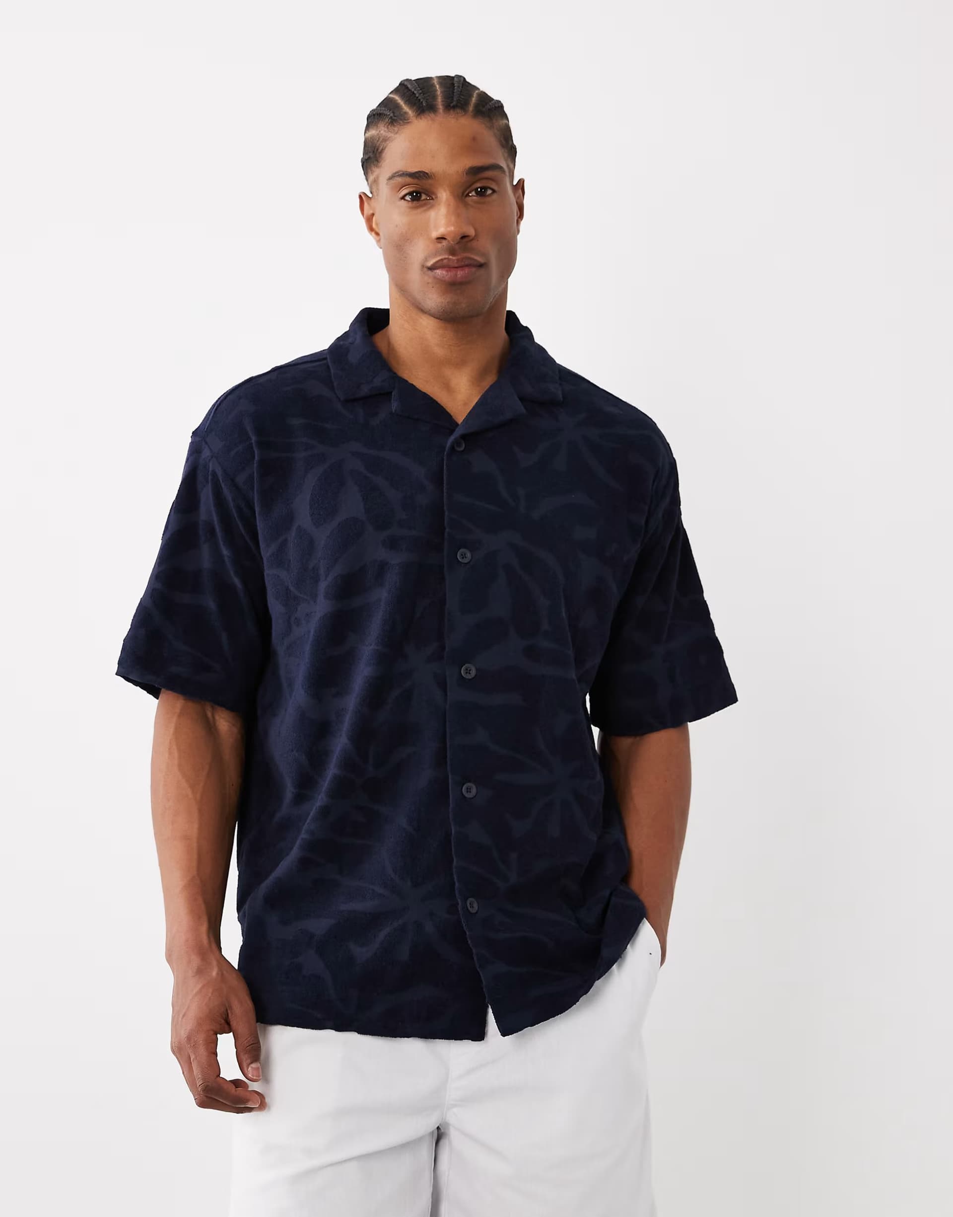 ASOS Hugo Boss floral towelling shirt in dark blue