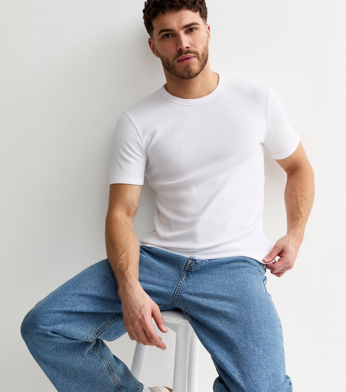 New Look Men's White Muscle Fit Rib T-Shirt New Look